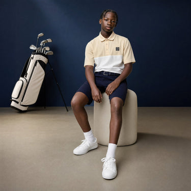 HARG Junior Comfort Fit Golf Polo - Lemon Yellow / Chalk White - HARG Golf