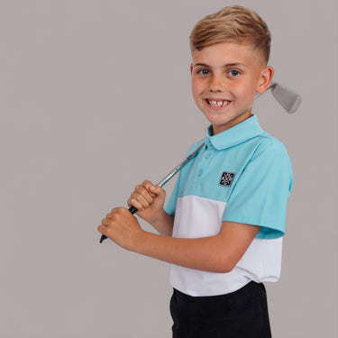 HARG Junior Comfort Fit Golf Polo - Sky Blue / Chalk White - HARG Golf