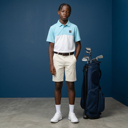 HARG Junior Comfort Fit Golf Polo - Sky Blue / Chalk White - HARG Golf