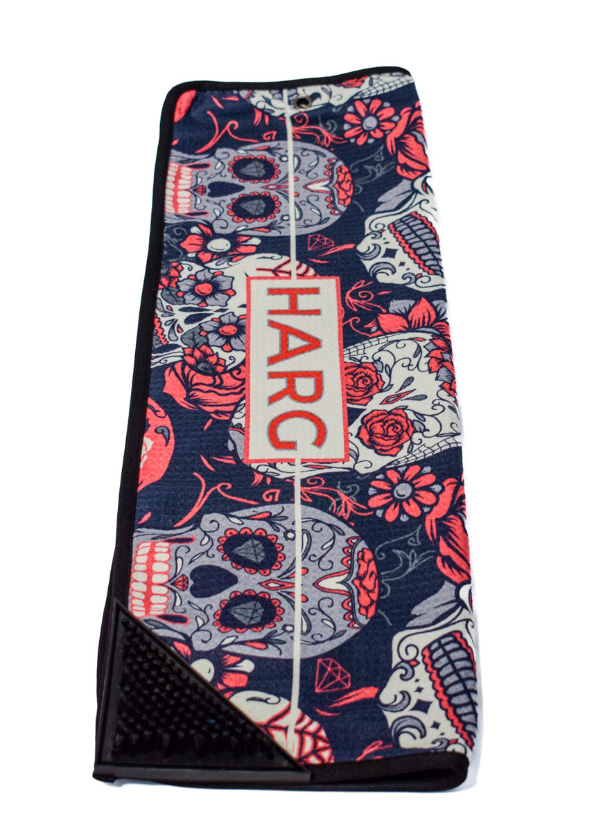 Microfibre Golf Towel - Red Sugar Skulls - HARG