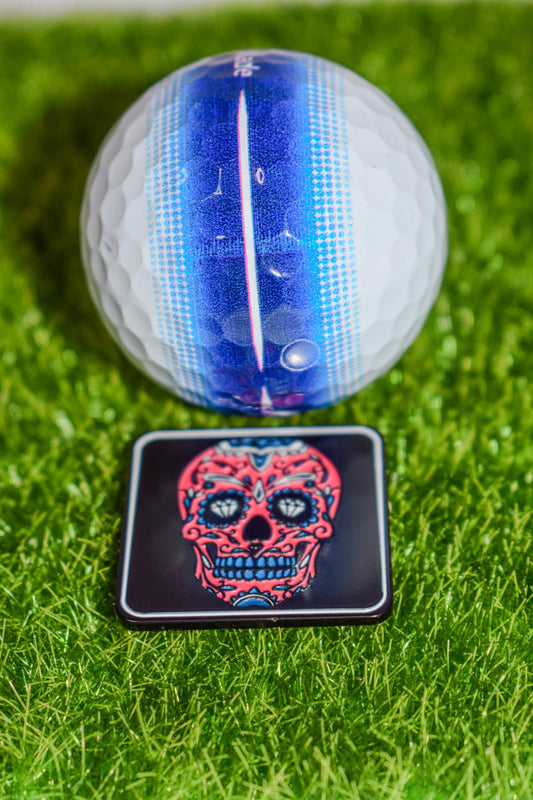 Red Candy Skulls Square Ball Marker and Ball