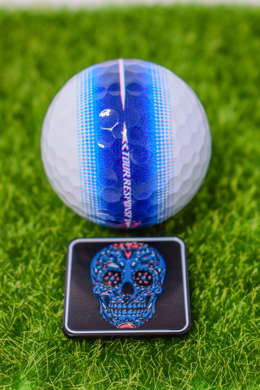 Square Golf Ball Marker - Blue Candy Skulls