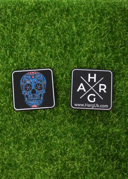 Blue Candy Skulls Square Ball Marker both sides