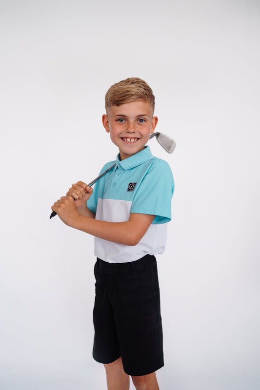 Kids golf polo - Sky Blue / Chalk White - HARG