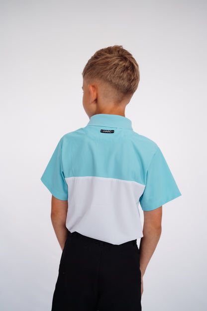 Junior Comfort Fit Polo - Sky Blue / Chalk White - HargUK