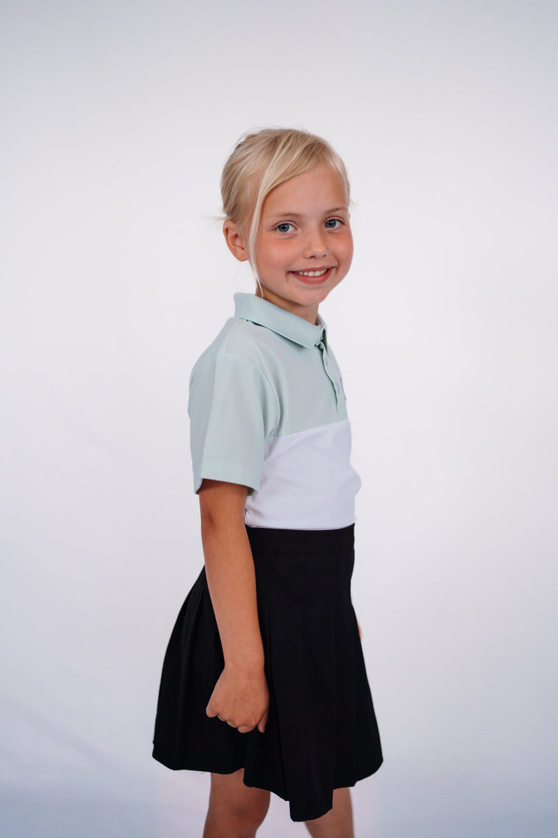 Kids golf polo - Mint Green / Chalk White - HARG