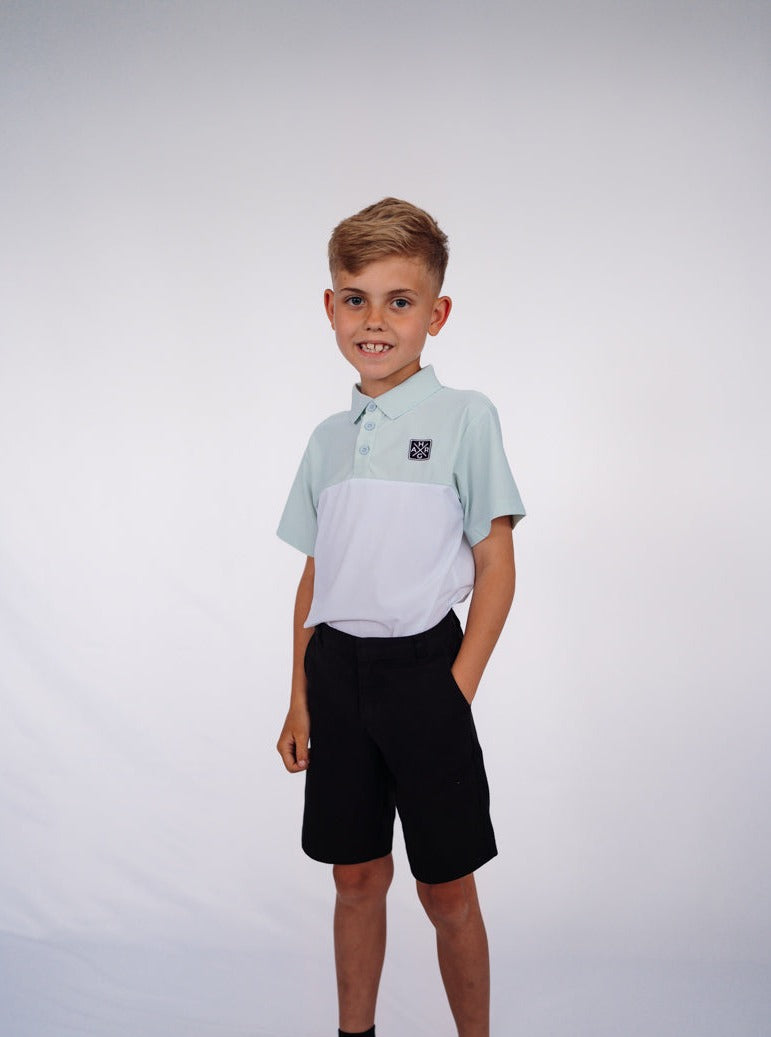 Kids golf polo - Mint Green / Chalk White - HARG