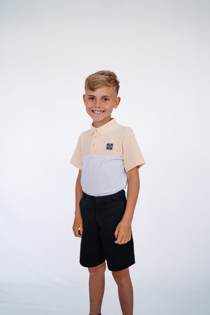 Kids golf polo - Lemon Yellow / Chalk White - HARG