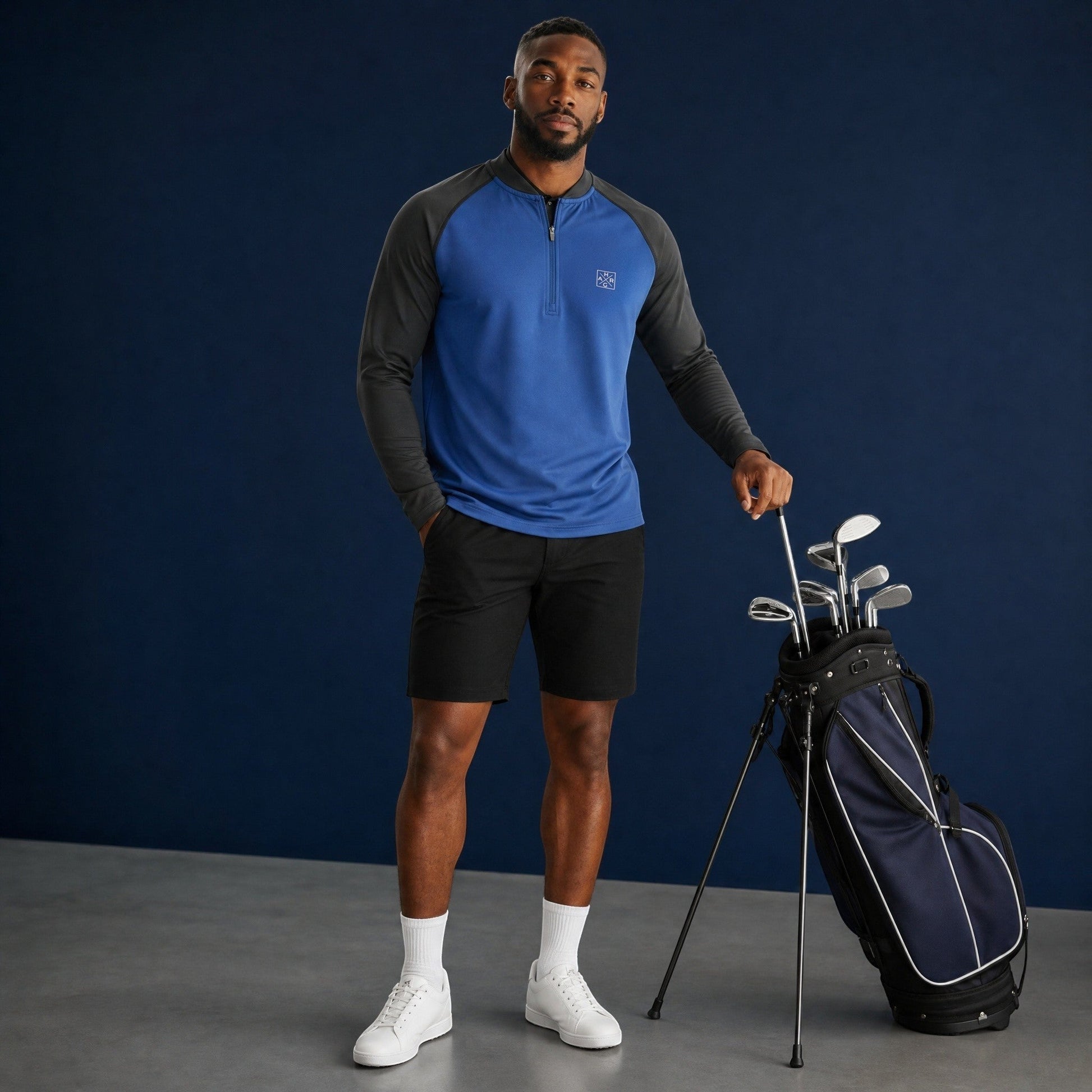 HARG 1/4 Zip Pullover - Deepsea Blue / Midnight Black - HARG Golf