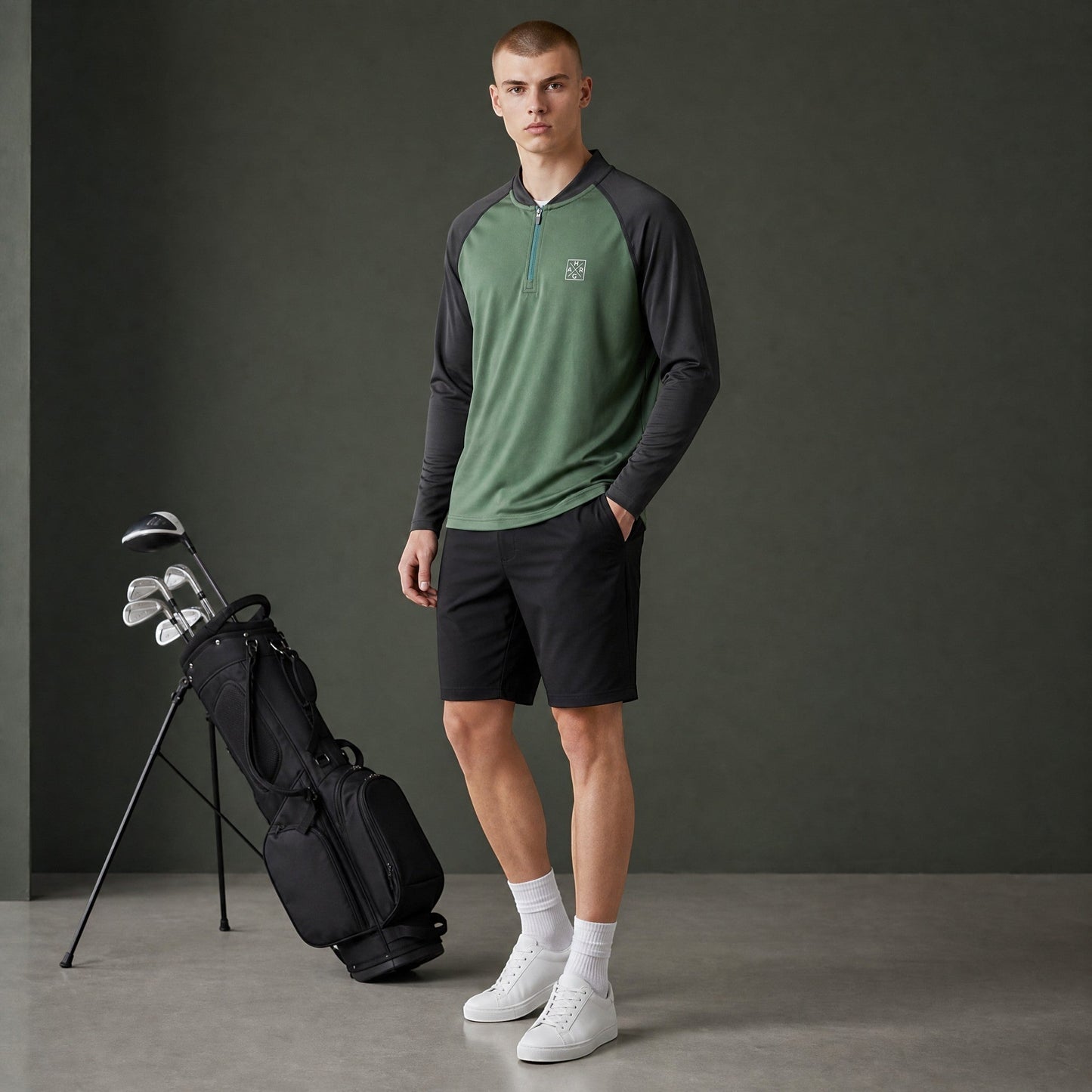 HARG 1/4 Zip Pullover – Hunter Green/Midnight Black - HARG Golf
