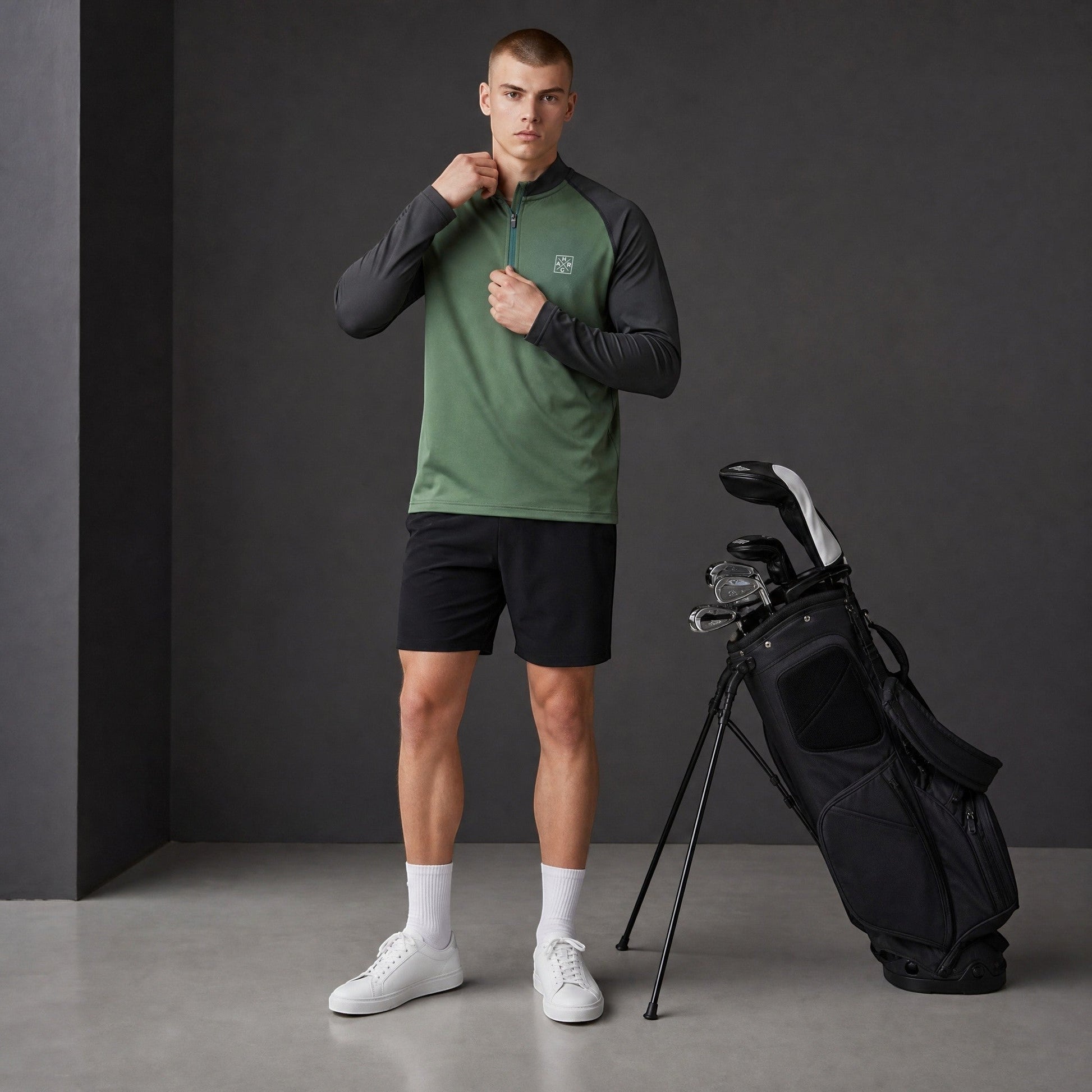 HARG 1/4 Zip Pullover – Hunter Green/Midnight Black - HARG Golf