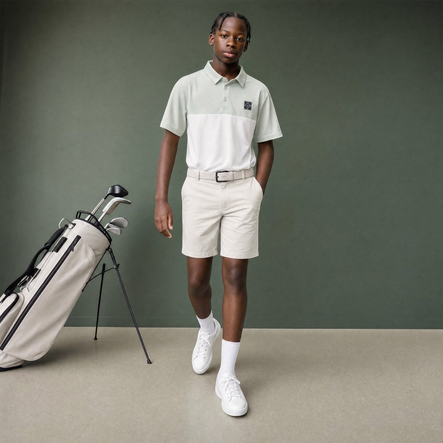 HARG Junior Comfort Fit Golf Polo - Mint Green / Chalk White - HARG Golf