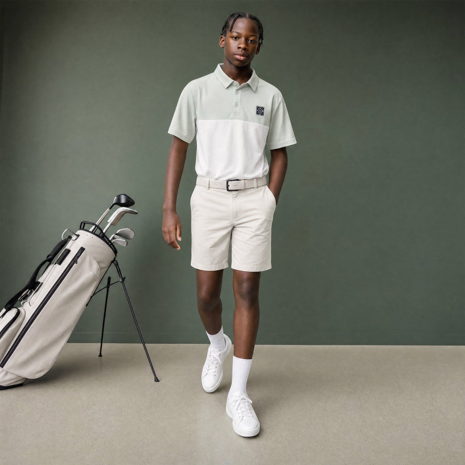 HARG Junior Comfort Fit Golf Polo - Mint Green / Chalk White - HARG Golf