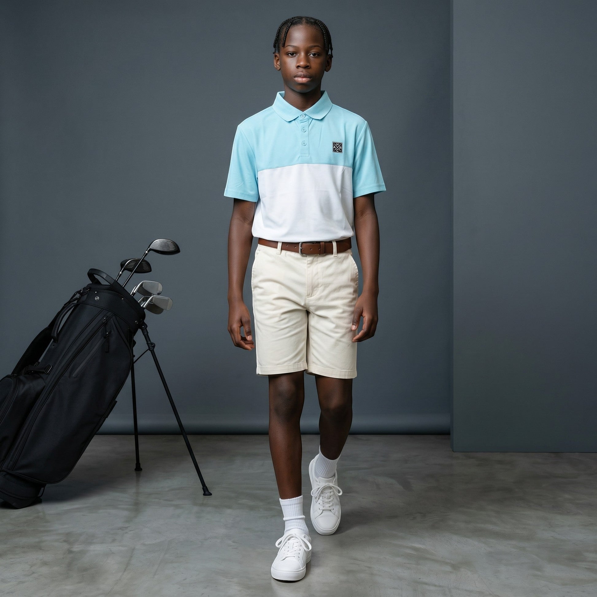 HARG Junior Comfort Fit Golf Polo - Sky Blue / Chalk White - HARG Golf