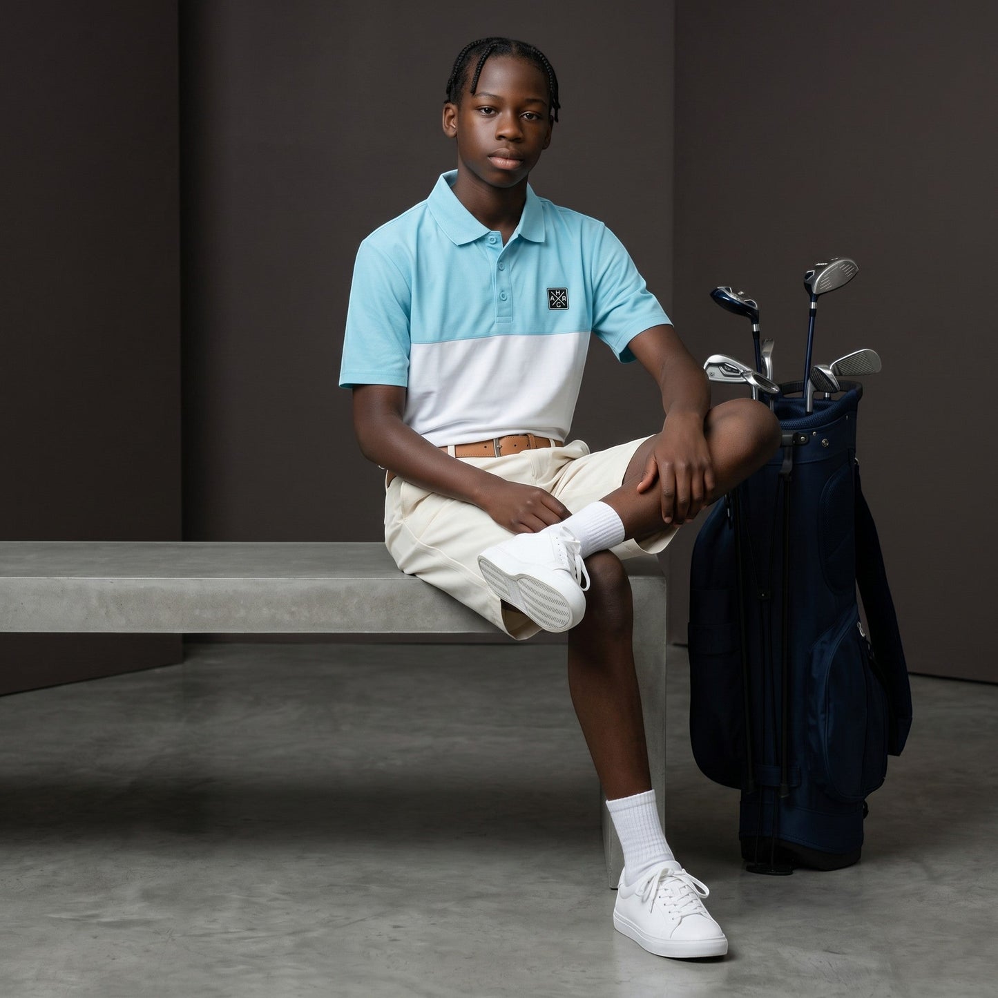 HARG Junior Comfort Fit Golf Polo - Sky Blue / Chalk White - HARG Golf