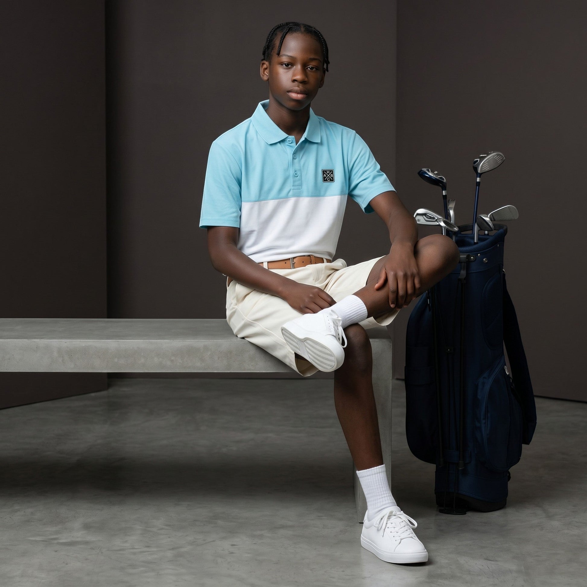 HARG Junior Comfort Fit Golf Polo - Sky Blue / Chalk White - HARG Golf