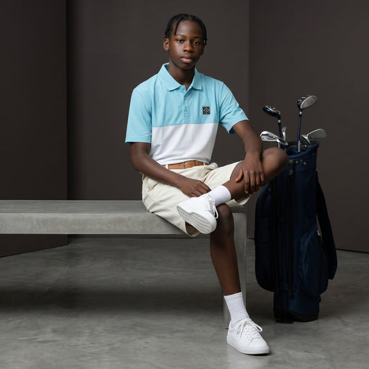HARG Junior Comfort Fit Golf Polo - Sky Blue / Chalk White - HARG Golf