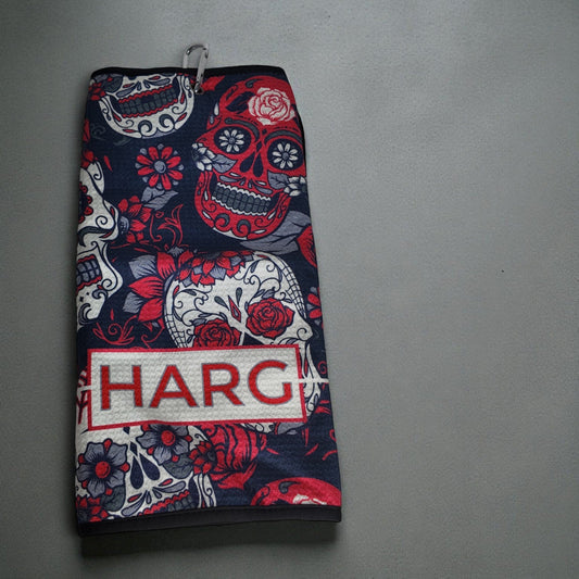 HARG Microfibre Golf Towel - Red Sugar Skulls - HARG Golf